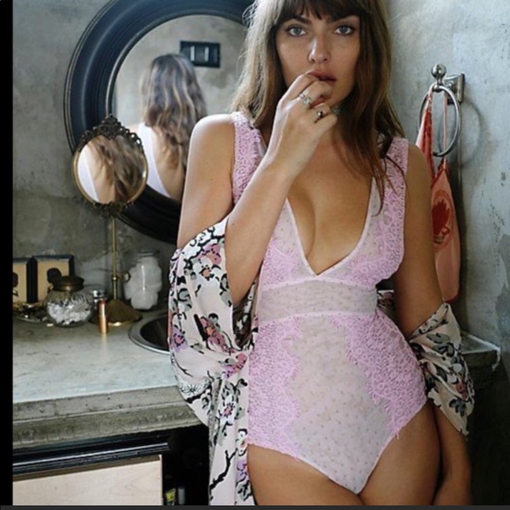 Free People Breaking Hearts Pink Lace Bodysuit S